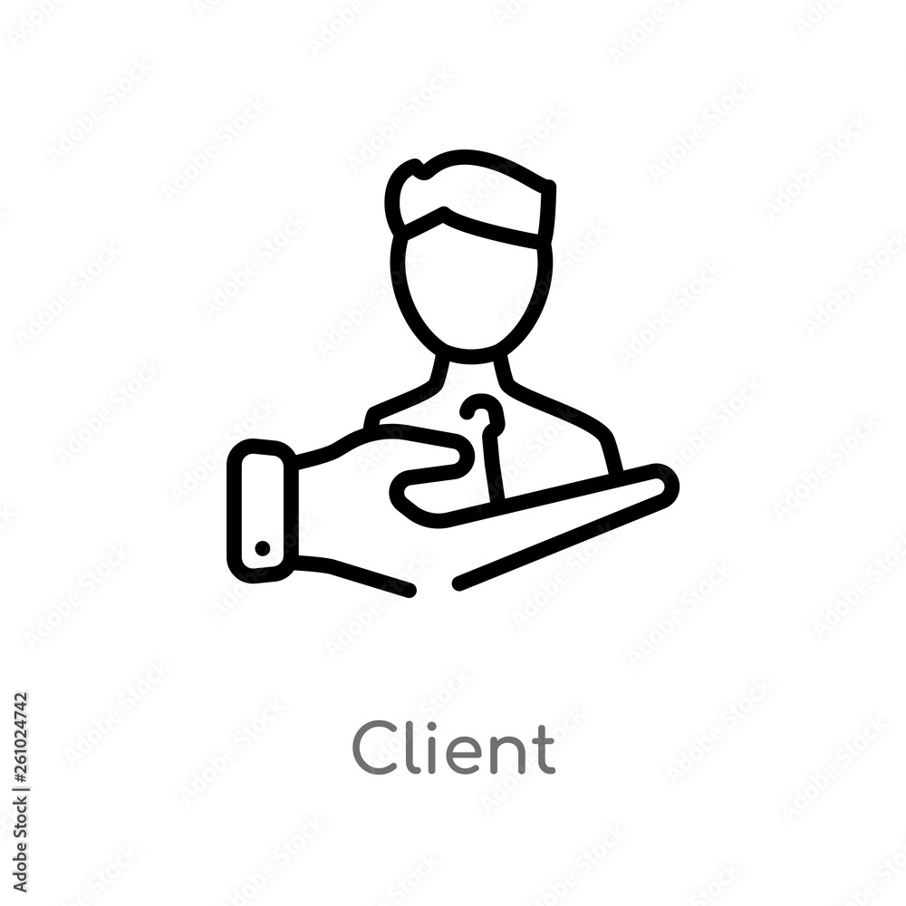 outline client vector icon. isolated black simple line element illustration from technology concept. editable vector stroke client icon on white background outline client vector icon. isolated black simple line element illustration from technology concept. editable vector stroke client icon on white background