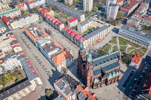 Aerial drone view on Legnica town square