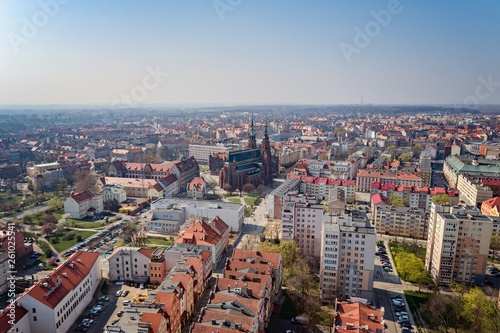 Drone view on Legnica and Peter and Paul catholic cathedral.