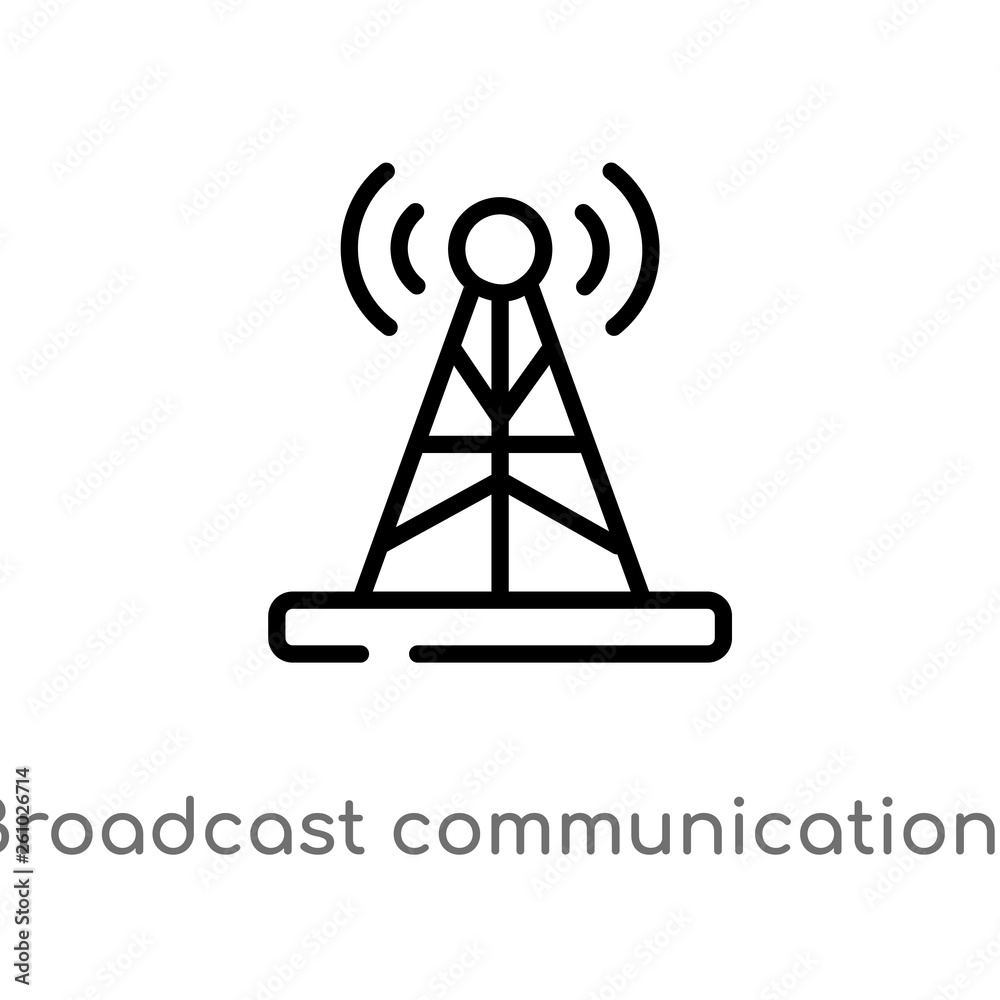 outline broadcast communications tower vector icon. isolated black simple line element illustration from technology concept. editable vector stroke broadcast communications tower icon on white outline broadcast communications tower vector icon. isolated black simple line element illustration from technology concept. editable vector stroke broadcast communications tower icon on white