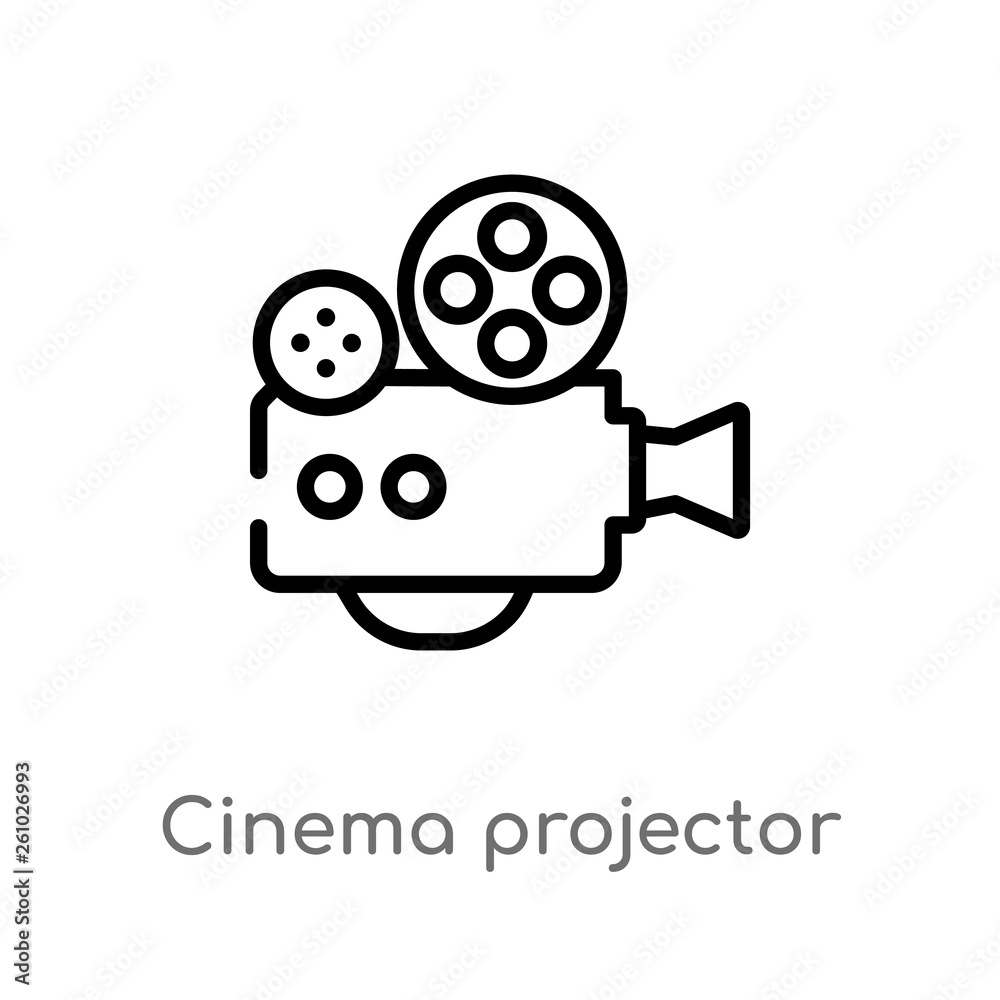 outline cinema projector vector icon. isolated black simple line element illustration from technology concept. editable vector stroke cinema projector icon on white background outline cinema projector vector icon. isolated black simple line element illustration from technology concept. editable vector stroke cinema projector icon on white background