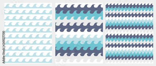 Cute Abstract Waves Seamless Vector Pattern. Blue Inftanile Style Waves Isolated on a White Background. Lovely Simple Marine Party Repeatable Design.