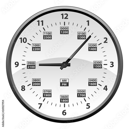 12 to 24 Hour Military Clock Conversion Isolated Vector Illustration