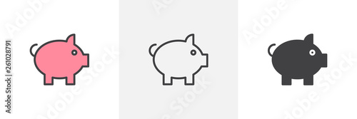 Pig, Piggy bank icon. Line, glyph and filled outline colorful version, piggy moneybox outline and filled vector sign. Symbol, logo illustration. Different style icons set. Vector graphics