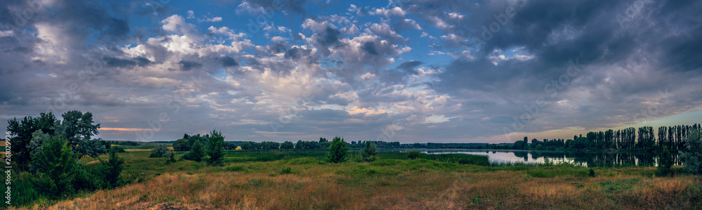 Fototapeta premium Fields landscape in summer sunset and sunrise