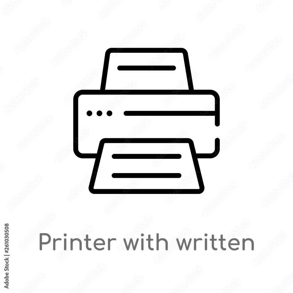 outline printer with written paper vector icon. isolated black simple line element illustration from tools and utensils concept. editable vector stroke printer with written paper icon on white outline printer with written paper vector icon. isolated black simple line element illustration from tools and utensils concept. editable vector stroke printer with written paper icon on white