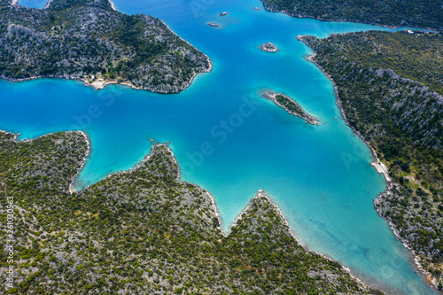 Fototapeta Naklejka Na Ścianę i Meble -  Aerial shot flight above the mountain forest in Black Sea region of Turkey. Nebiyan mountain.