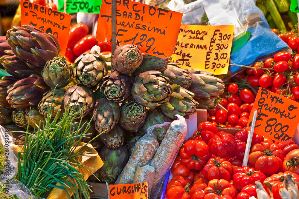 Fresh vegetables in an italian market