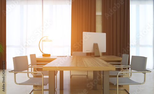 view of the furniture in the director's office. 3D rendering. Sunset.