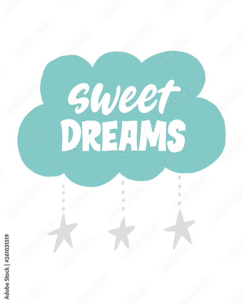 Naklejka premium Sweet dreams. Vector hand written lettering quote. Unique hand written lettering phrase. Creative lettering postcard. Calligraphy inspiration graphic design, typography element. Hand written postcard