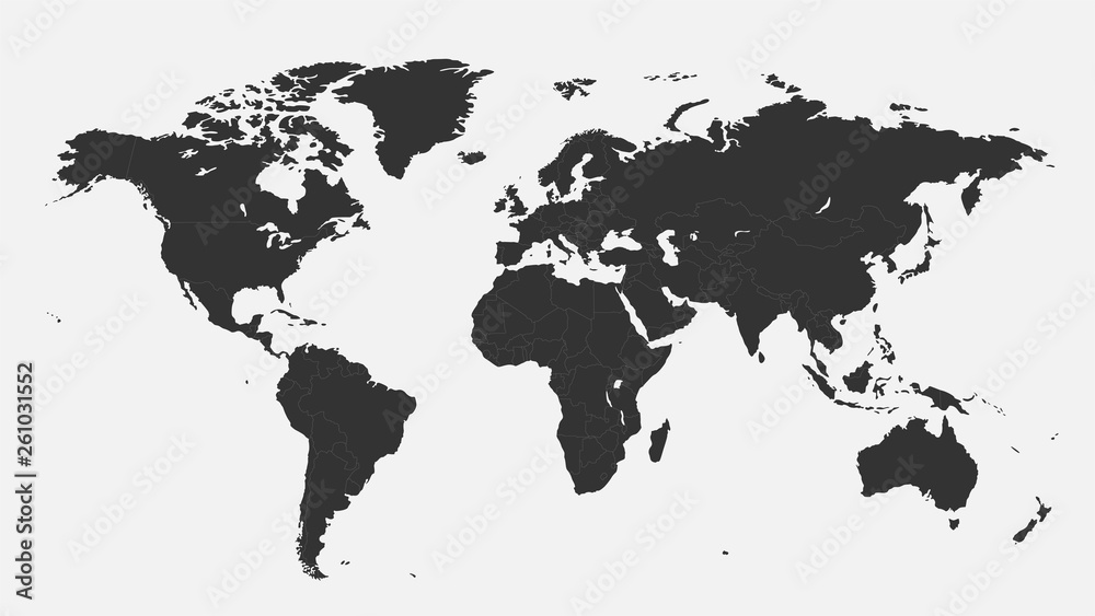Obraz premium Polityczna mapa świata na szarym tle. Kraje. Ilustracji wektorowych.