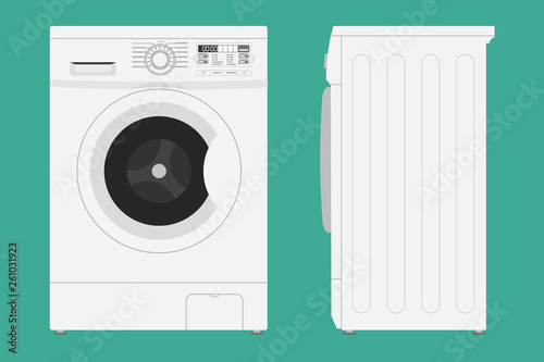 Washing machine with open and closed door icon. Vector illustration in flat style