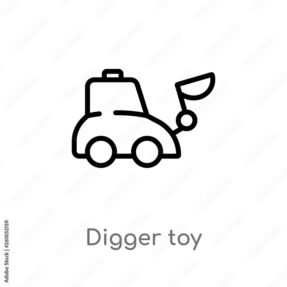 outline digger toy vector icon. isolated black simple line element illustration from toys concept. editable vector stroke digger toy icon on white background