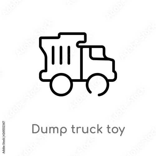 outline dump truck toy vector icon. isolated black simple line element illustration from toys concept. editable vector stroke dump truck toy icon on white background
