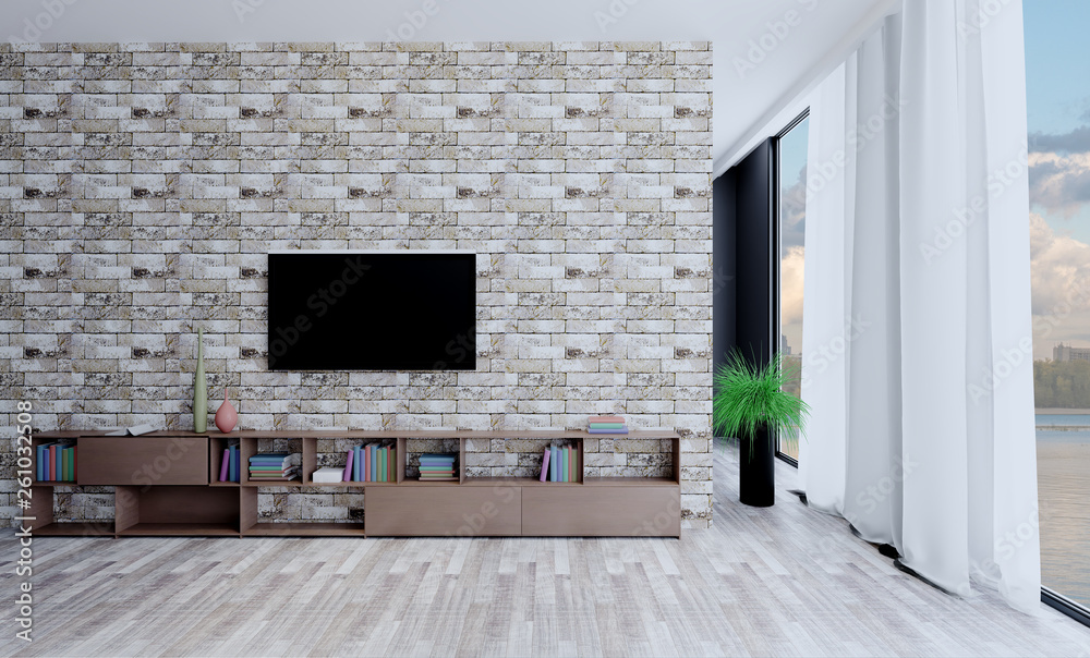 Fototapeta premium The interior of the head office in the style of minimalism. Room with large windows. Business background.. 3D rendering.