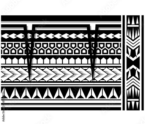 Polynesian Tattoo Sleeve Pattern Vector Samoan Sketch Forearm And Foot Design Maori Stencil Bracelet Armband Tattoo Tribal Band Fabric Template Seamless Ornament Stock Vector Adobe Stock