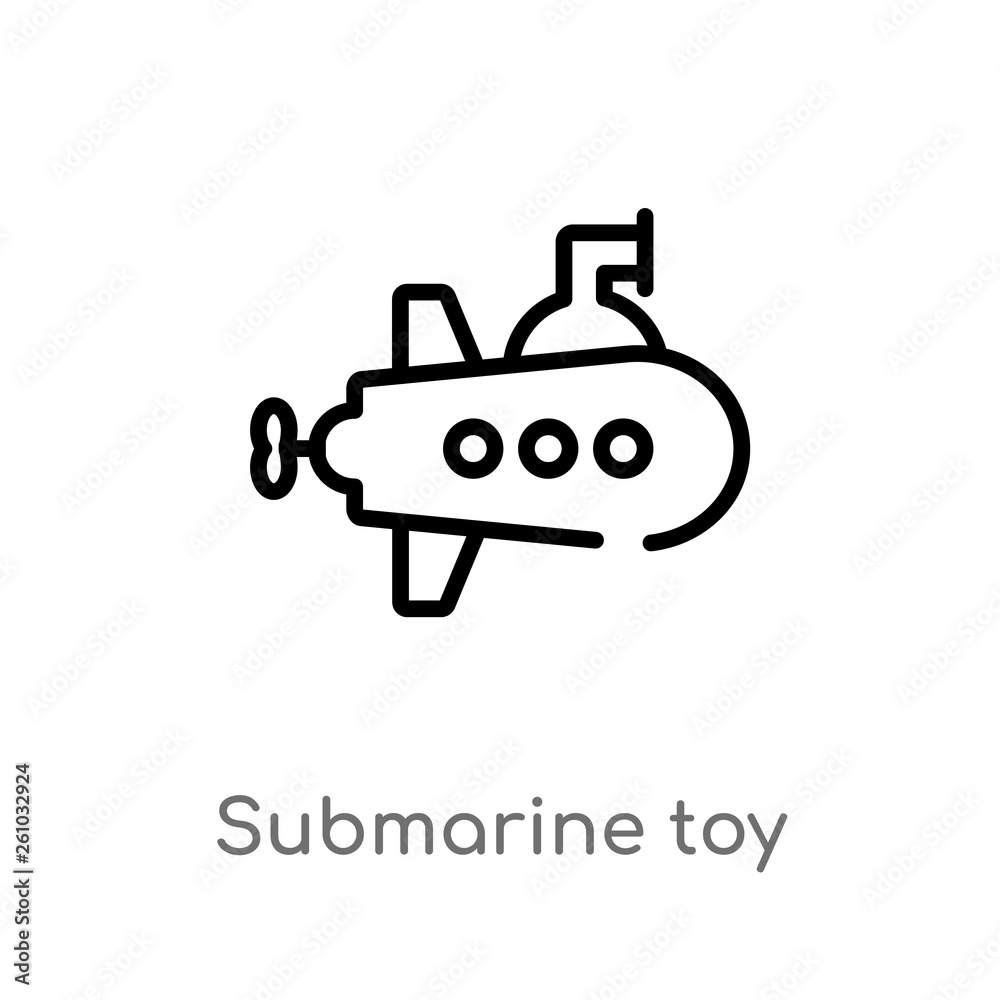 outline submarine toy vector icon. isolated black simple line element illustration from toys concept. editable vector stroke submarine toy icon on white background