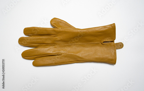 Schilderij op canvas brown glaves isolated in white background, fashion gloves,leather
