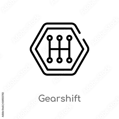 outline gearshift vector icon. isolated black simple line element illustration from transport concept. editable vector stroke gearshift icon on white background