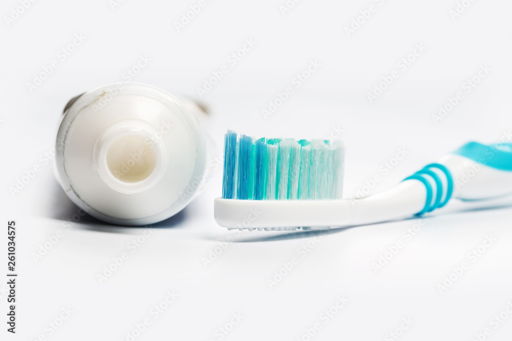 Flat lay composition with toothbrushes on white background. Flat lay composition with toothbrushes on white background.