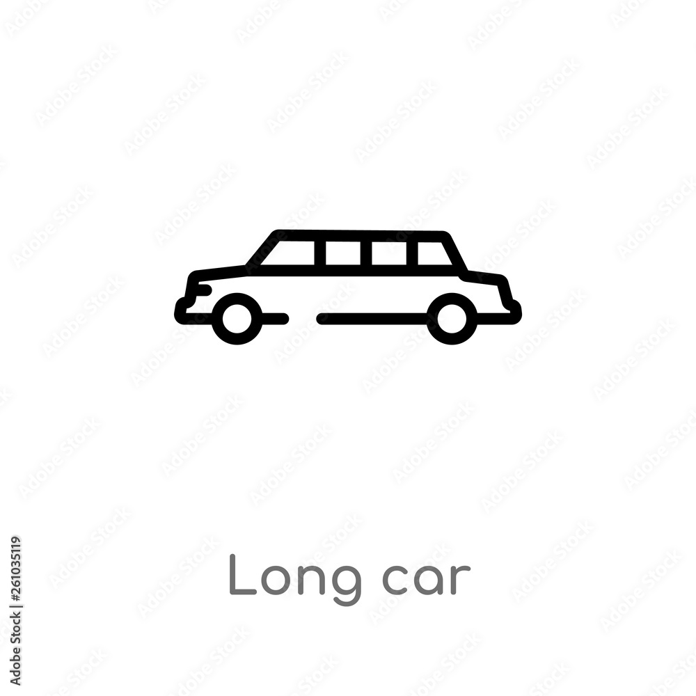 outline long car vector icon. isolated black simple line element illustration from transport concept. editable vector stroke long car icon on white background