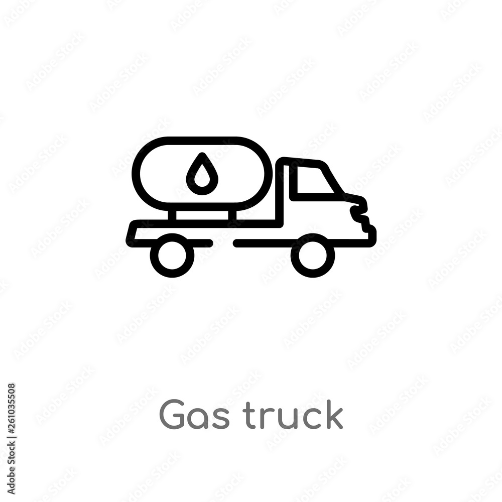 outline gas truck vector icon. isolated black simple line element illustration from transport concept. editable vector stroke gas truck icon on white background
