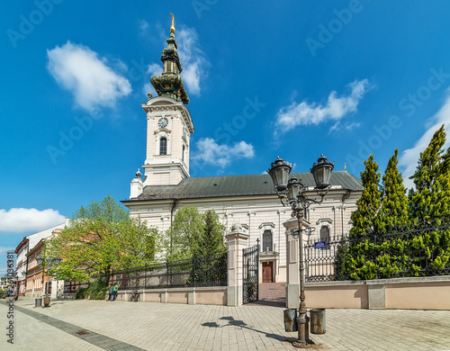 Novi Sad, Serbia - April 06, 2019: Orthodox Cathedral Church of the Holy Great-Martyr George (Serbian: Saborni hram Svetog velikomučenika Georgija). Church was completed in 1905, on the ruins of 1734.