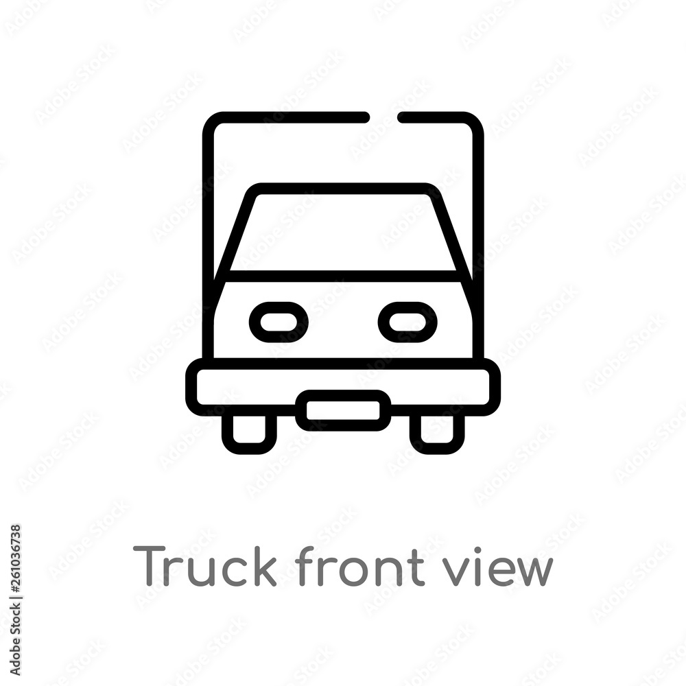 outline truck front view vector icon. isolated black simple line element illustration from transport concept. editable vector stroke truck front view icon on white background outline truck front view vector icon. isolated black simple line element illustration from transport concept. editable vector stroke truck front view icon on white background