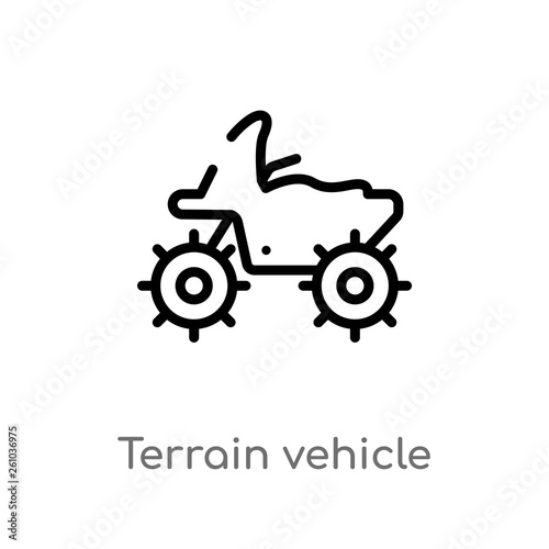 outline terrain vehicle vector icon. isolated black simple line element illustration from transport concept. editable vector stroke terrain vehicle icon on white background