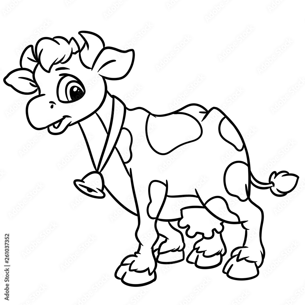 Fototapeta premium Cow kind animal character cartoon illustration isolated image coloring page