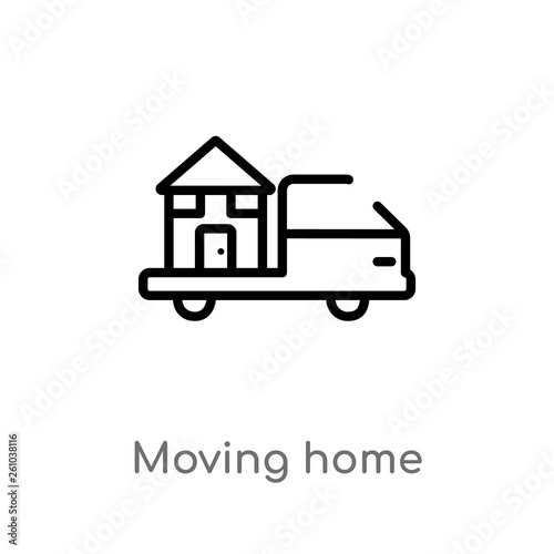 outline moving home vector icon. isolated black simple line element illustration from transport concept. editable vector stroke moving home icon on white background © zaurrahimov