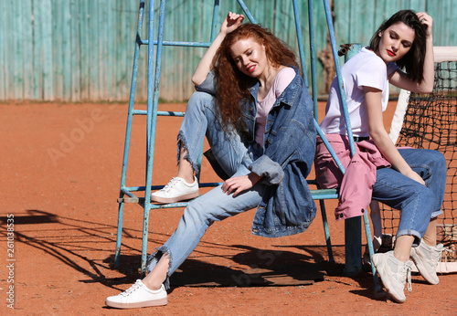 Fashionable young women on ...
