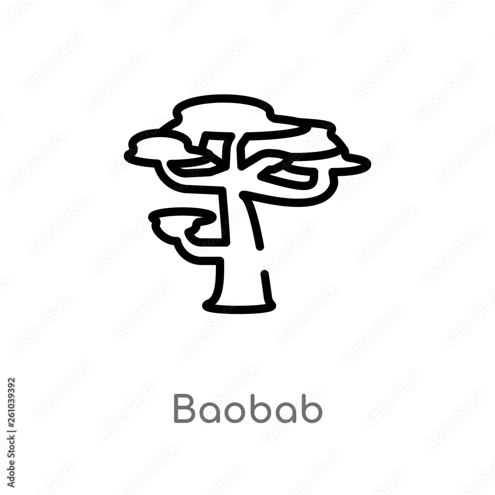 outline baobab vector icon. isolated black simple line element illustration from africa concept. editable vector stroke baobab icon on white background