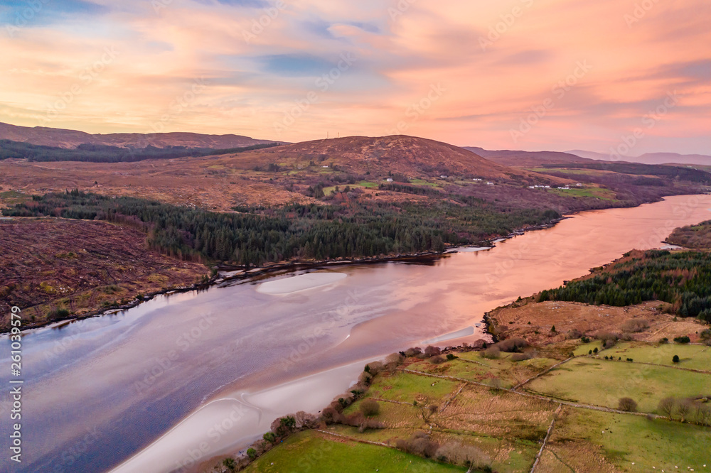 Aerial view of the so called German Road - the road between Doochary and Lettermacaward - in County Donegal - Ireland