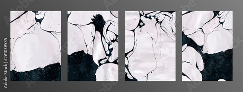 Black and white marble texture vector backdrop set.