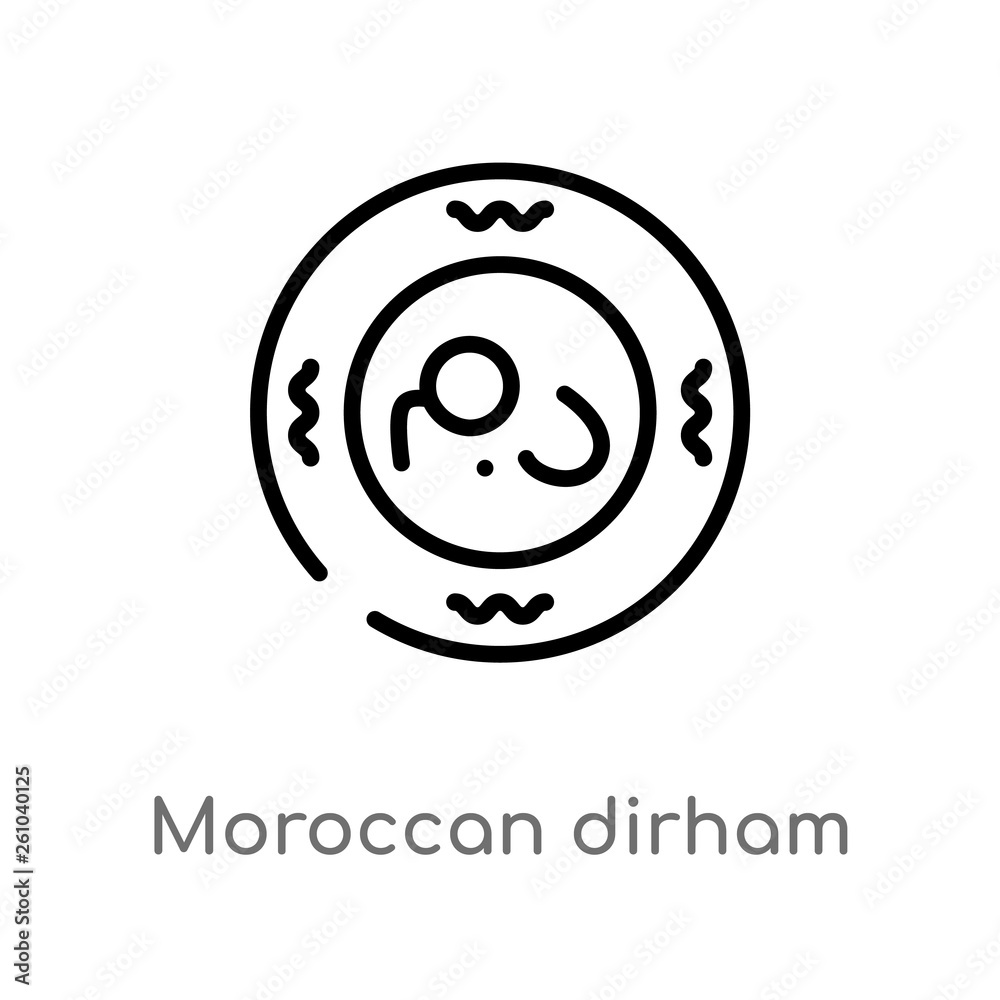 outline moroccan dirham vector icon. isolated black simple line element illustration from africa concept. editable vector stroke moroccan dirham icon on white background outline moroccan dirham vector icon. isolated black simple line element illustration from africa concept. editable vector stroke moroccan dirham icon on white background