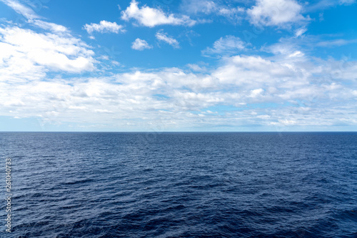 Atlantic Ocean Seascape with blue ocean and a sky filled with clouds 