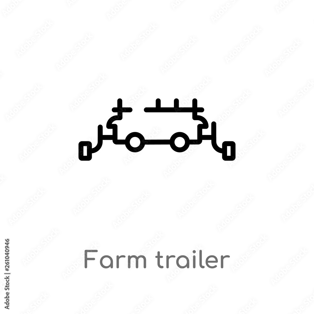 outline farm trailer vector icon. isolated black simple line element illustration from agriculture farming concept. editable vector stroke farm trailer icon on white background