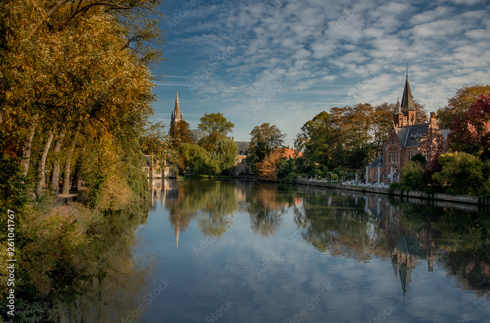 Golden autumn in Bruges. Cityscape belgium october 2018