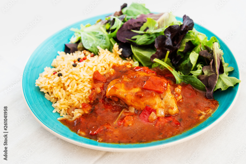 Basque Braised Chicken With Peppers and rice