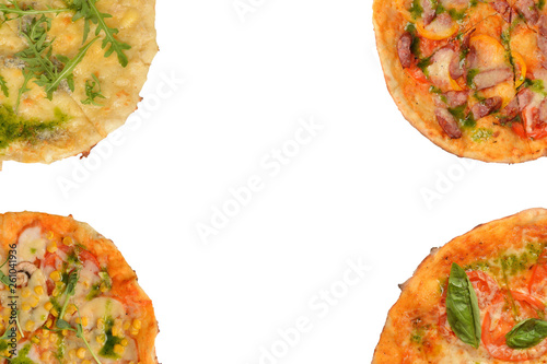 Italian pizza isolated on white background. with copy space. top view