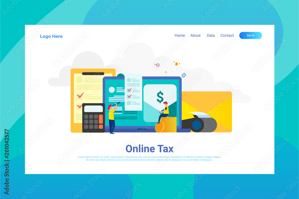 Web Page Header Online Tax illustration concept landing page suitable for website creative agency and digital marketing
