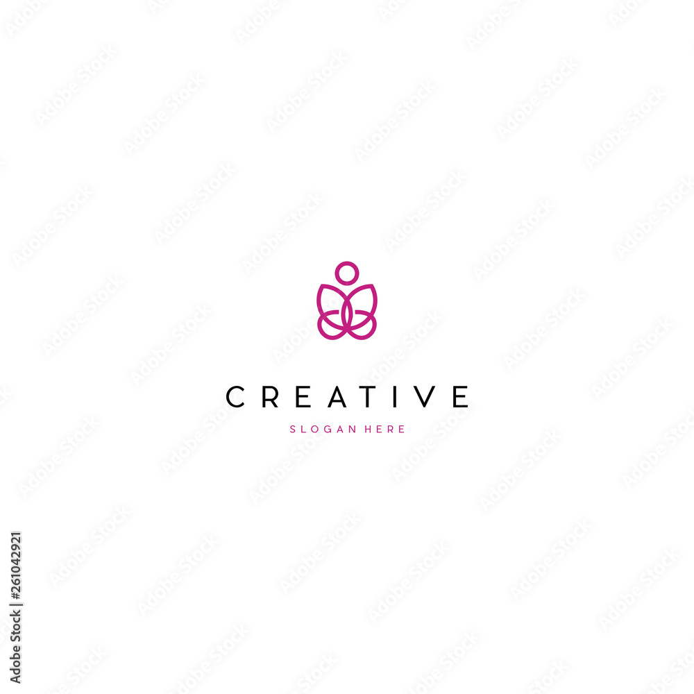 Human Yoga With Lotus Logo Design Template. Abstract Monoline Yoga Leaf Logo Vector Human Yoga With Lotus Logo Design Template. Abstract Monoline Yoga Leaf Logo Vector