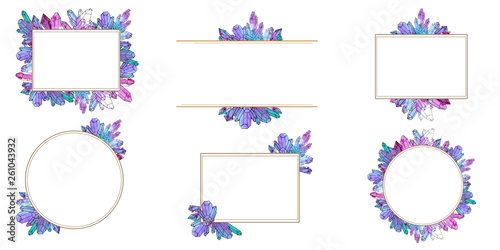 Hand painted watercolor set of crystals templates