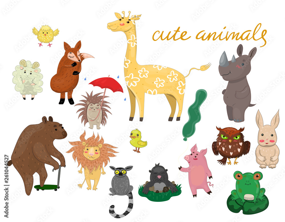 cute animals hand drawn style Vector illustration. cute animals hand drawn style Vector illustration.