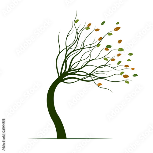 Tree on wind on white background. Vector Illustration.