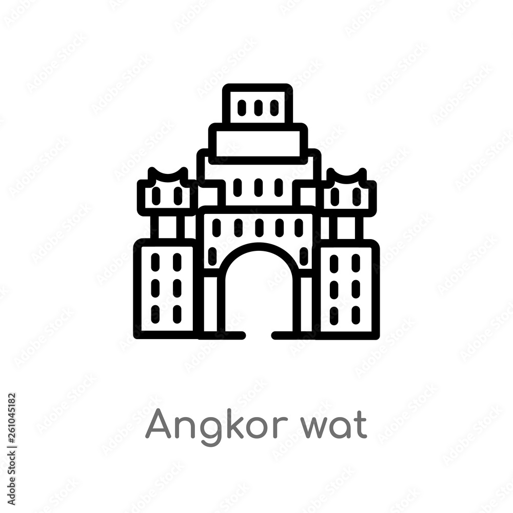 outline angkor wat vector icon. isolated black simple line element illustration from architecture and travel concept. editable vector stroke angkor wat icon on white background