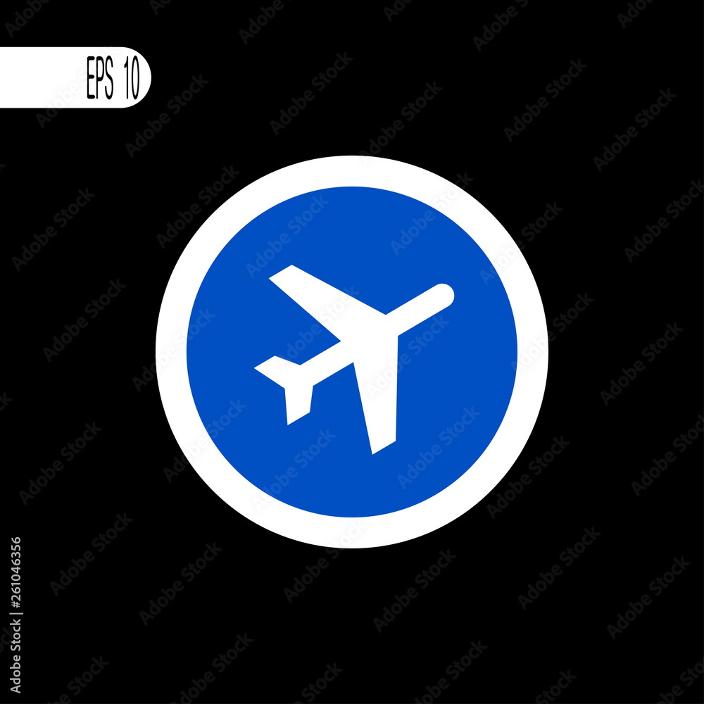 Round sign white thin line. Airplane sign, icon - vector illustration