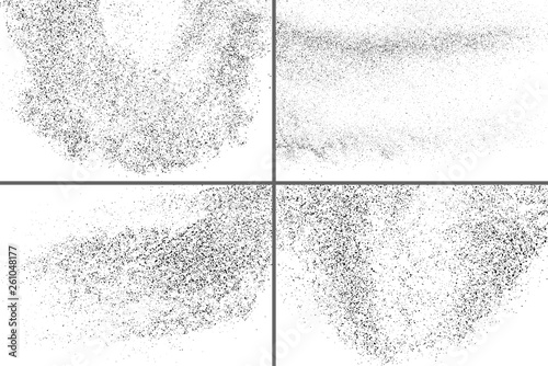 Black Grainy Texture Isolated On White Background. Dust Overlay. Dark Noise Granules. Digitally Generated Image. Set Vector Design Elements, Illustration, Eps 10.