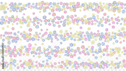 Colorful Vector Realistic Petals Falling on Transparent Background.  Spring Romantic Flowers Illustration. Flying Petals. Sakura Spa Design. Blossom Confetti. Design Elements for Wedding Decoration.